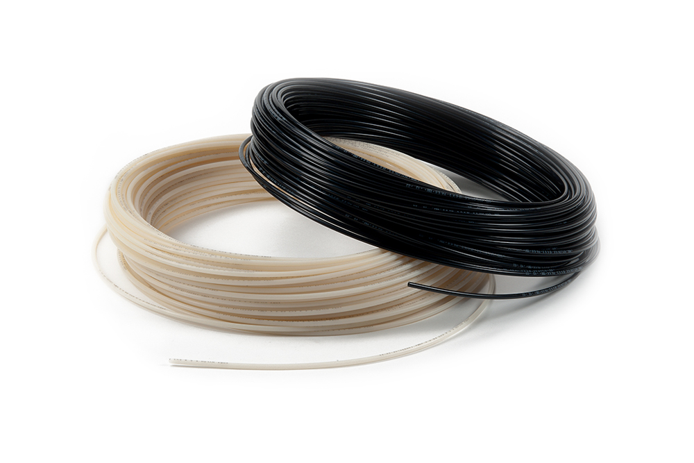 Linear rigid polyamide NYLON PA 6.6 hoses black and white by Mebra Plastik
