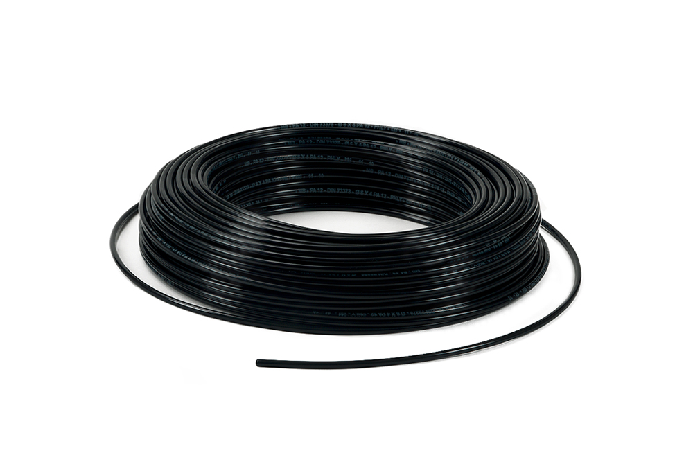 Linear flexible polyamide PA 12 PHLY hose black by Mebra Plastik