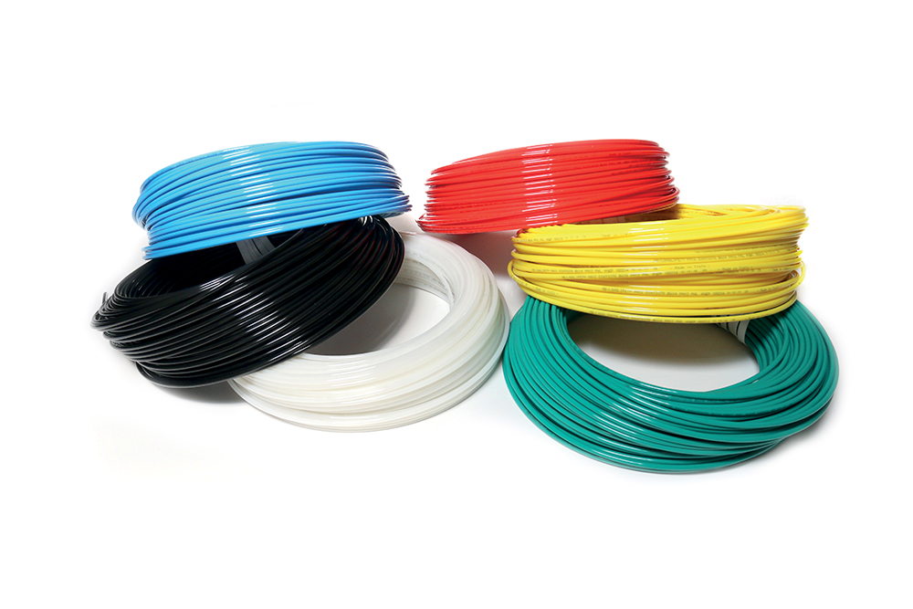 Linear flexible polyamide PA MB-Tec hoses light blue, red, black, white, yellow, green, neutral by Mebra Plastik 