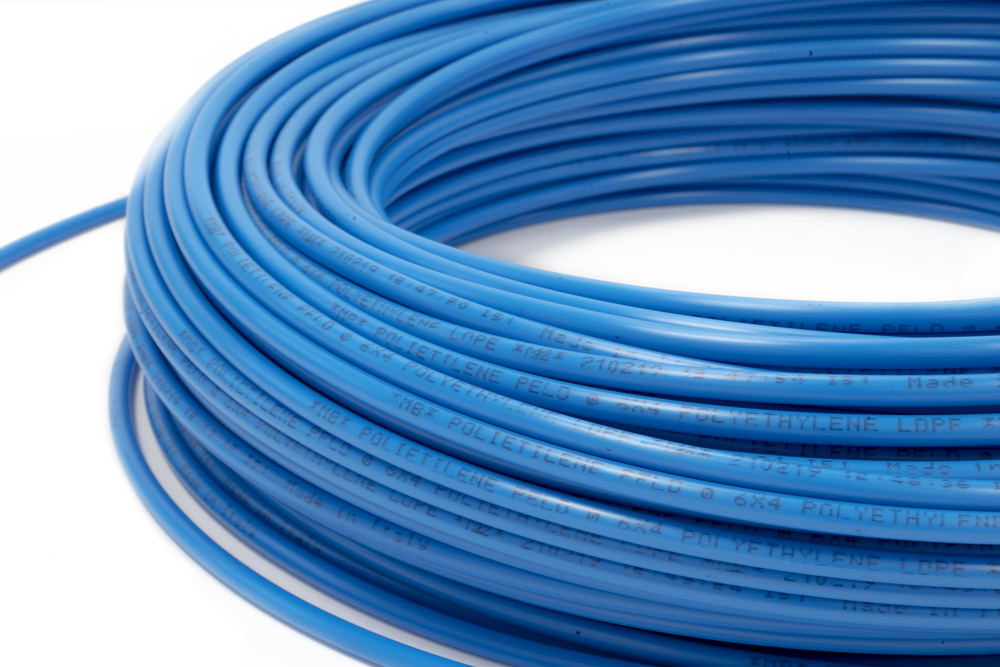 Linear flexible low density polyethylene tube for pneumatic use light blue by Mebra Plastik