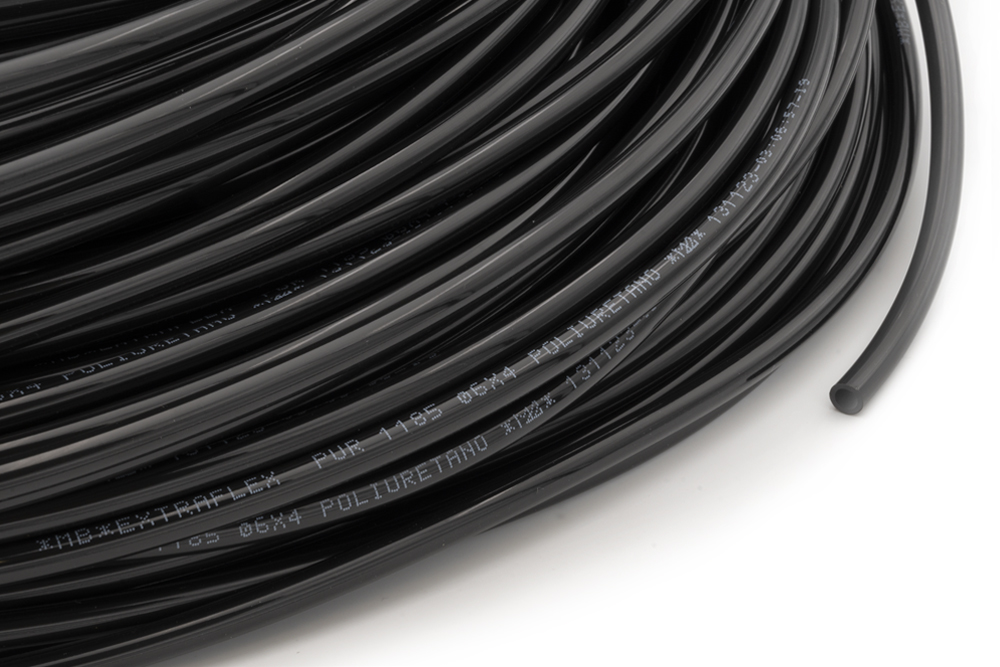 Linear flexible polyurethane 1185 EXTRAFLEX tube black by Mebra Plastik