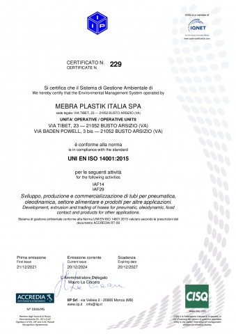 Certificato SQ - UNI EN ISO 14001 2015 - 229 - MEBRA PLASTIK ITALIA SPA